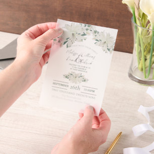 Spring Botanical Greenery White Floral Wedding Vellum Invitations