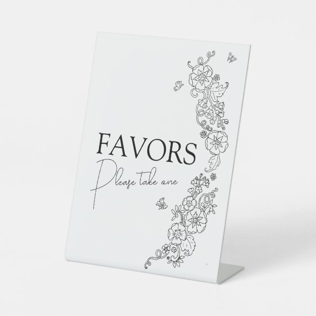 Spring botanical line art mono favours pedestal sign (Front)