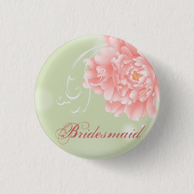 Spring Botanical mint pink peony bridesmaid 1 Inch Round Button (Front)