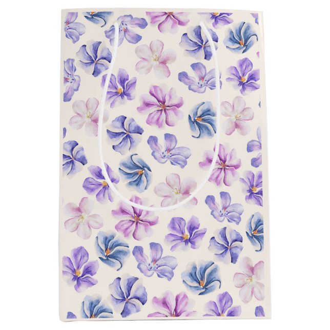 Spring Botanical Pink & Purple Flowers Medium Gift Bag (Front)