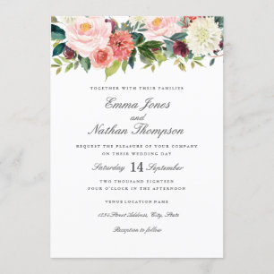 Spring Botanical Watercolor Floral Wedding Invitation