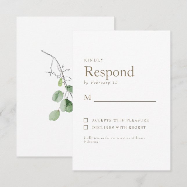 Spring Botanical White Gold Text Wedding RSVP Card (Front/Back)