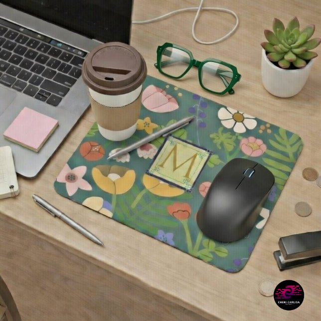Spring Botanicals Monogram Mouse Pad (Focus mode, activated. 🌿)