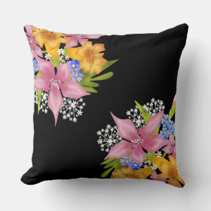 Spring bouqet floral flowers pink yellow blue whit throw pillow