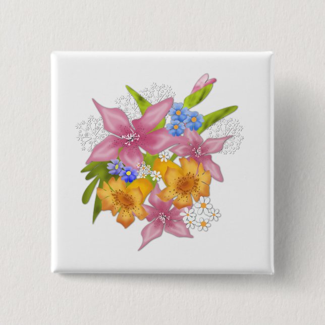 Spring bouquet 2 inch square button (Front)