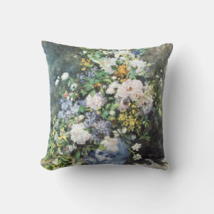 Spring Bouquet by Pierre Renoir, Vintage Flowers Throw Pillow