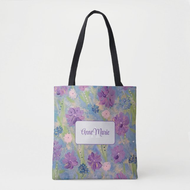 Spring Bouquet Floral Monogram Tote Bag (Front)
