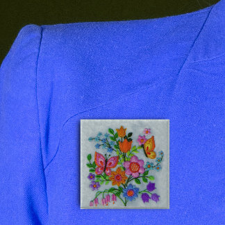Spring Bouquet Flowers Butterflies 2 Inch Square Button