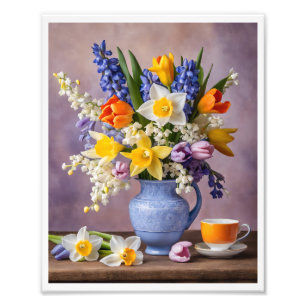 Spring Bouquet of Cheerful Daffodils Tulips Teacup Photo Print