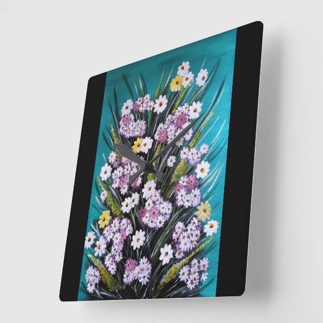 Spring Bouquet Painting by Alfred Fox Square Wall Clock (Angle)