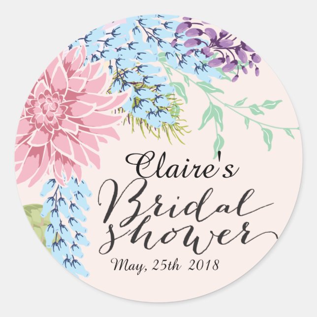 Spring Bouquet Personalized Bridal Shower Favour Classic Round Sticker (Front)