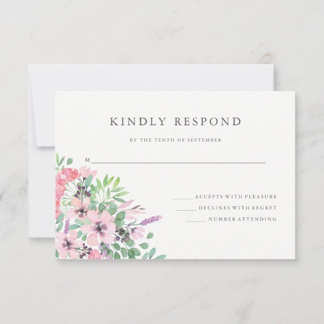 Spring Bouquet | Watercolor Floral Wedding RSVP (Front)