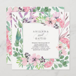 Spring Bouquet   Watercolor Floral Wedding Square Invitation