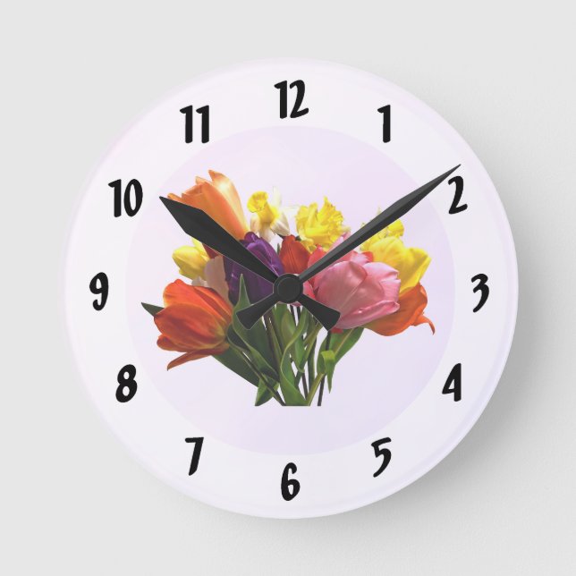Spring Bouquet With Tulips and Daffodil Wall Clock (Front)