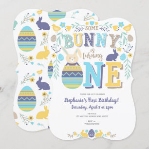 Spring, boy 1st birthday, Easter, Bunny Invitation