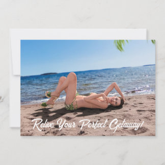 Spring Break Girl Lying on Sandy Beach Holiday Card