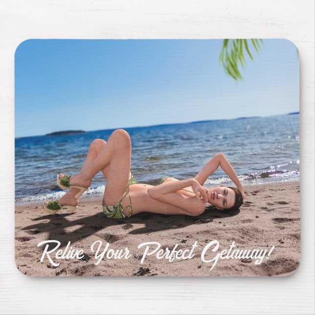 Spring Break Girl Lying on Sandy Beach Mouse Pad (Front)