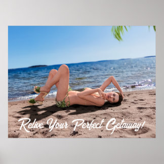 Spring Break Girl Lying on Sandy Beach Poster
