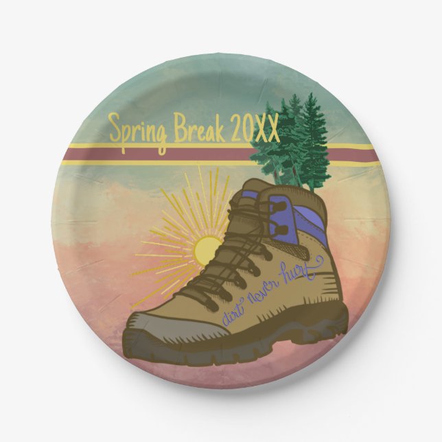 Spring break Hiker Personalized Camping Picnic Paper Plate (Front)