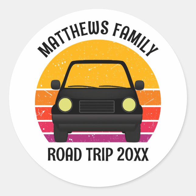 Spring Break Road Trip Sunset Customized Classic Round Sticker (Front)
