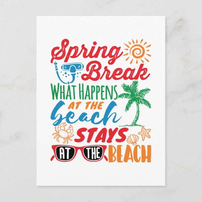 Spring Break What Happens at the Beach Funny Party Postcard (Front)
