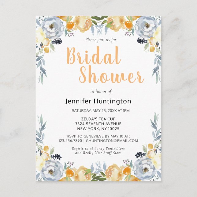 Spring Bridal Shower Peach Floral Boho Postcard (Front)