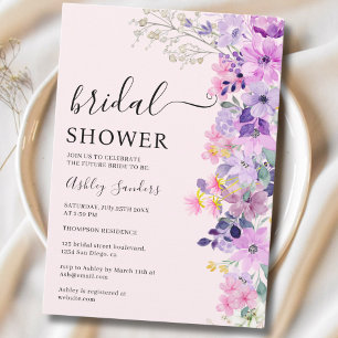 Spring Bridal shower with wildflowers Purple Color Invitation