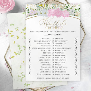 Spring bridal shower Would She Rather Game card