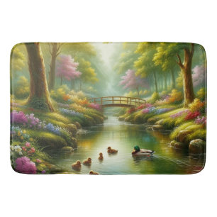 Spring brook with ducks/flowers bath mat