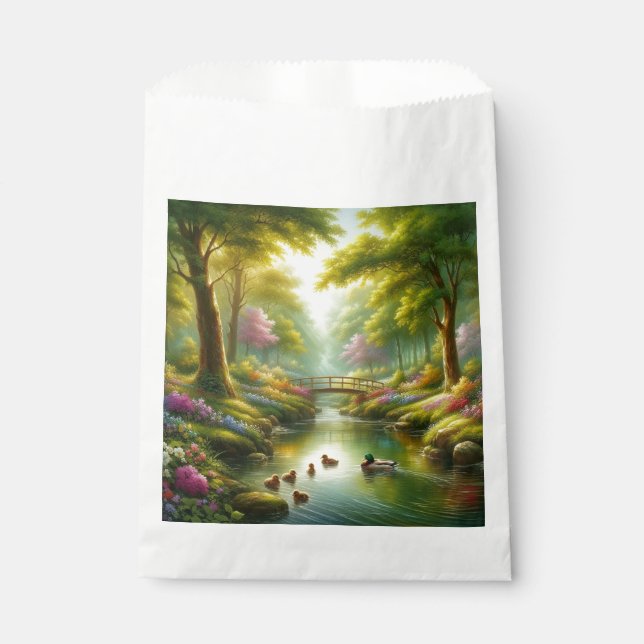 Spring brook with ducks/flowers favour bag (Front)