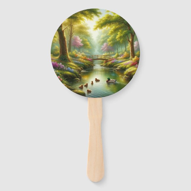 Spring brook with ducks/flowers hand fan (Front)