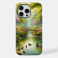 Spring brook with ducks/flowers