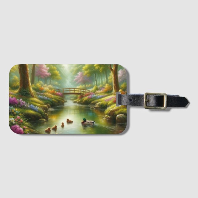 Spring brook with ducks/flowers luggage tag (Front Horizontal)