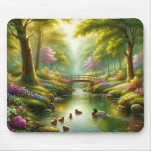 Spring brook with ducks/flowers mouse pad