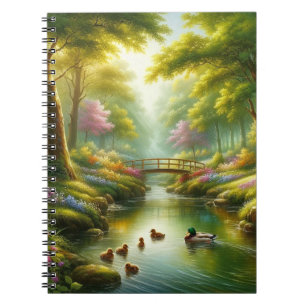 Spring brook with ducks/flowers notebook