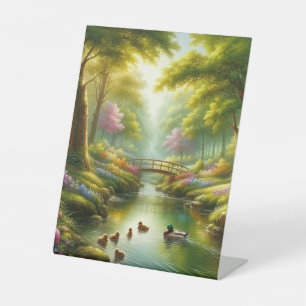 Spring brook with ducks/flowers pedestal sign