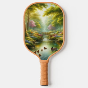Spring brook with ducks/flowers pickleball paddle