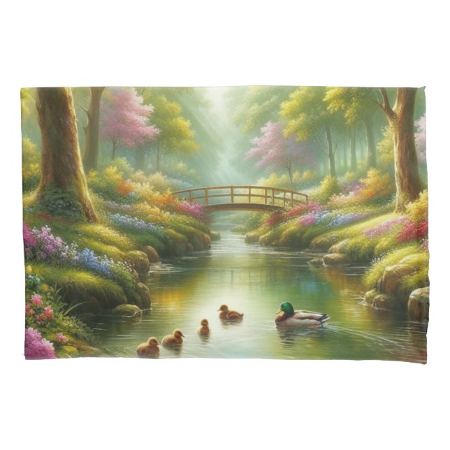 Spring brook with ducks/flowers pillowcase (Front)