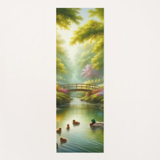 Spring brook with ducks/flowers yoga mat (Front)