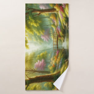 Spring brook with flowers bath towel