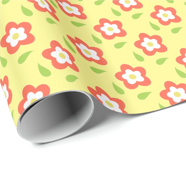 Spring Bubble Flowers Yellow Pattern Wrapping Paper (Roll Corner)