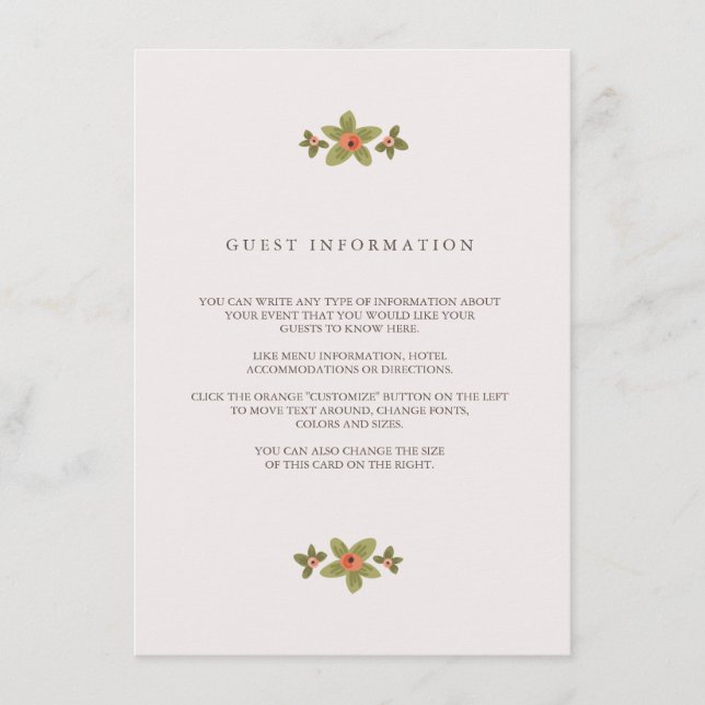 Spring Buds Wedding Insert Card (Front)