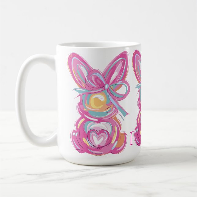 Spring bunnies personalized with an initial coffee mug (Left)