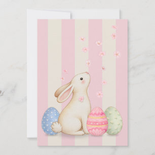 Spring Bunny and Eggs Stripes Flat Easter Card