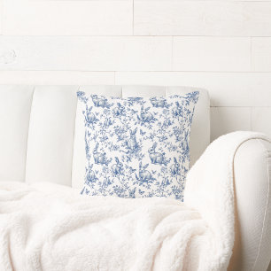 Spring Bunny Blue Chinoiserie Throw Pillow