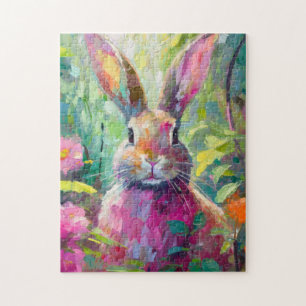 Spring Bunny Colourful Modern Abstract Art Jigsaw Puzzle