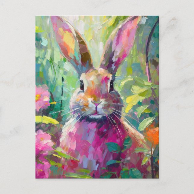 Spring Bunny Colourful Modern Abstract Art Postcard (Front)