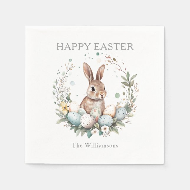 Spring Bunny Easter Eggs Garland Personalized Napkin (Front)