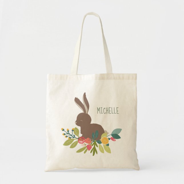 Spring Bunny Easter with Name Tote Bag (Front)
