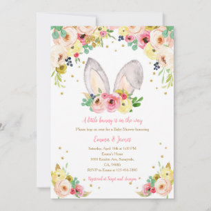 Spring Bunny Floral Baby Shower Invitation